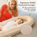 JollyBoo beige newborn lounger pillow, organic infant lounger pillow OEKO-TEX certified cover with waffle texture bamboo and cotton