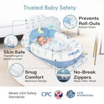 Best infant lounger for newborn, JollyBoo blue elephant baby nest pillow with raised sides, hypoallergenic infant lounger