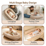 Multi stage baby lounger and infant nest, JollyBoo beige newborn lounger pillow for tummy time and travel