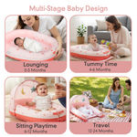 Multi stage baby lounger and infant nest, JollyBoo pink strawberry newborn lounger pillow for tummy time and travel