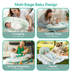 Multi stage baby lounger and infant nest, JollyBoo green leaves lounger newborn lounger pillow for tummy time and travel