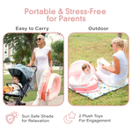 Portable infant lounger with carry handle and sun shade, JollyBoo pink strawberry baby nest for travel and outdoor use