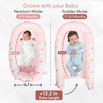 Best infant lounger for newborn to 12 and 24 months, JollyBoo pink strawberry baby nest pillow grows with baby