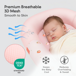 Breathable infant nest with 3D mesh, JollyBoo pink baby lounger OEKO-TEX certified for cool comfort and prevents sweat and overheating