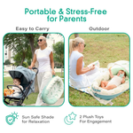 Portable infant lounger with carry handle and sun shade, JollyBoo green leaves baby nest for travel and outdoor use