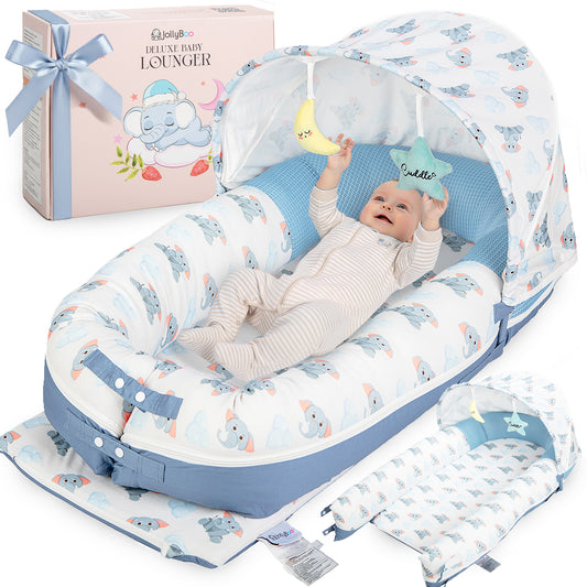 JollyBoo Deluxe Infant Lounger blue elephant baby lounger pillow for newborn